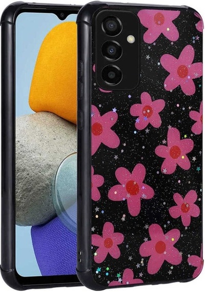 Samsung Uyumlu Galaxy M23 Kılıf Simli Desenli Kamera Korumalı Parlak Zore Popy Kapak Çiçek