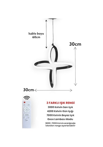 Renkoled Aydınlatma 3 Renk Işıklı Modern Sarkıt Led Avize Siyah