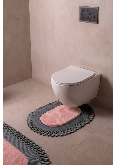 Banyo Paspası Takımı 60x100+40x60 Cm Dış Trikot Pembe & Antrasit Gri