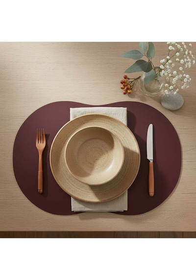2 Adet Deri Amerikan Servis- Simetrik Oval Supla Bordo