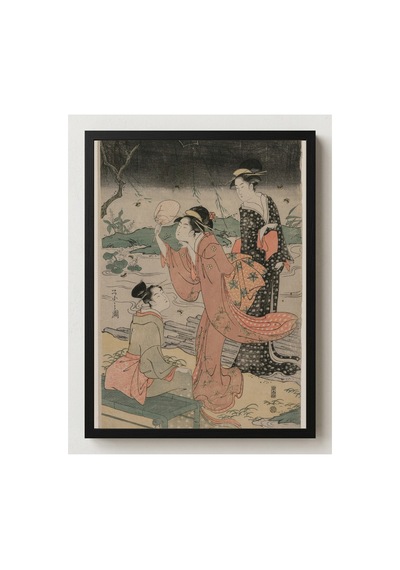 Ukiyo-e Eishi Ateşböceği Kovalayan Kadınlar Çerçevesiz Poster 21x30 Cm A4 Japon Sanatı Ukiyo-e Tablo