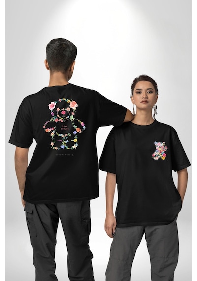 Sadece Yaşamak Siyah Oversize Unisex Ön Ve Sırt Baskılı Tişört Siyah