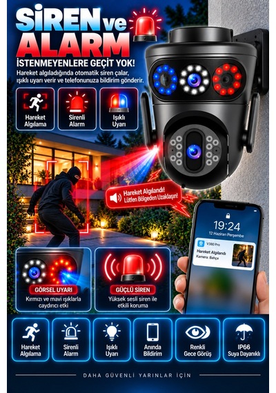 8mp Dual Lens Wifi Ptz Dış Mekan Güvenlik Kamerası Renkli Gece Görüş İnsan Takip Ip66 Rj45