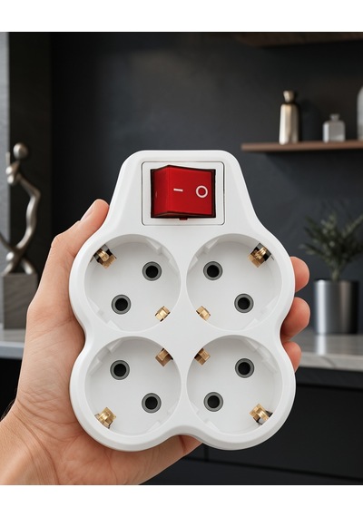 Kompakt 4'lü Priz Çoğaltıcı Kablosuz Anahtarlı Model 0