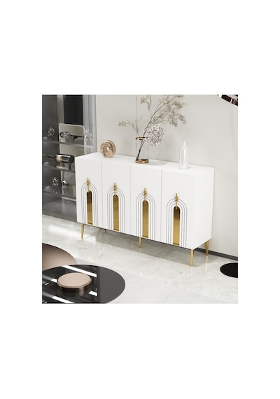 Garden 120 Cm Konsol Tv Sehpası Çok Amaçlı Dolap Beyaz-altın Beyaz-altın