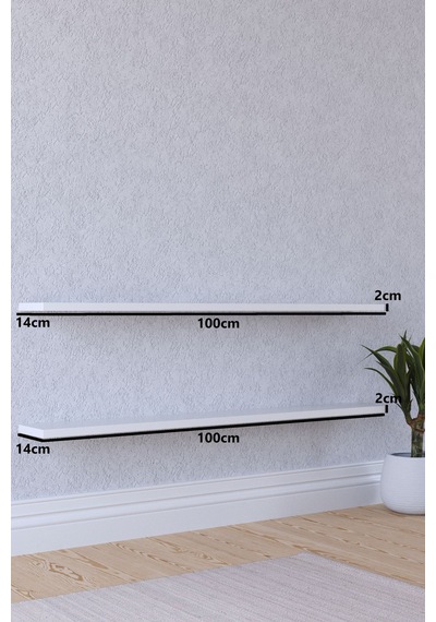 Yankı-BYEG 2li 100 cm Mat Beyaz Mdf Duvar Rafı Gizli Bağlantı Kitaplık