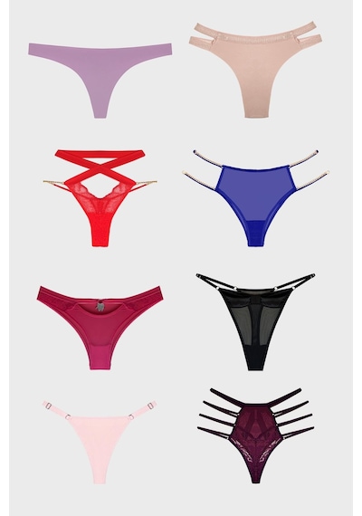 Cottonill Kadın Bikini Külot Brezilya Külot Tanga Külot Karma Paket 5'li Çok Renkli