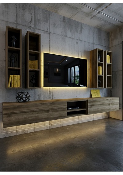 Resital Ledli Duvara Monte Tv Sehpası - Ceviz - W6004-2 Ceviz