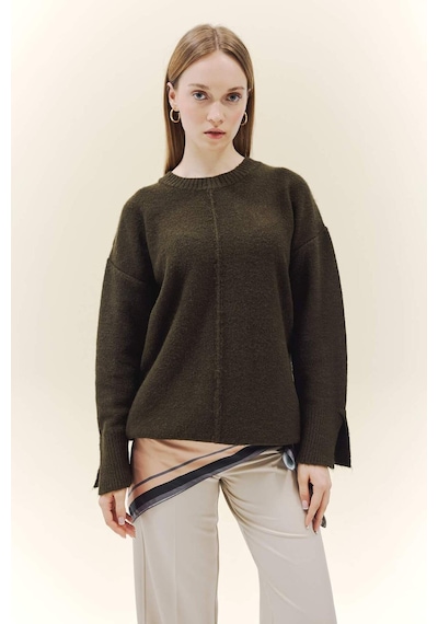 Defacto Loose Fit Bisiklet Yaka Triko Kazak Tunik F4547ax25wnkh117 Haki-kh117