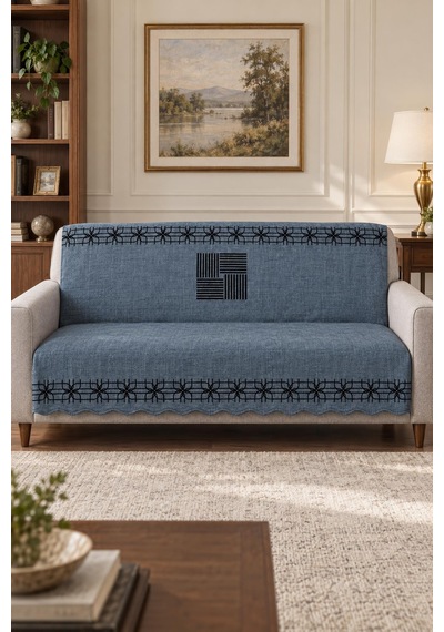 Çok Amaçlı Kadife Koltuk Örtüsü Kaymaz Süngerli 165x215 Cm Modern Bohem Çekyat Şalı Piknik Masa Örtüsü Alk3 lacivert
