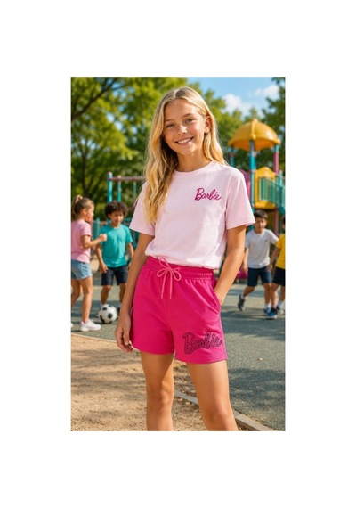 Kidsmadamiko Kız Çocuk Şortlu Takım California Desenli Pamuklu Pembe