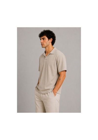 Parshey Regular Fit Fitilli Patlı Polo Yaka Erkek Tişört Premium Ottoman Kumaş Bej