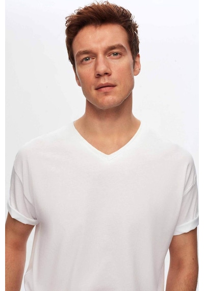 D's Damat Ds Damat Beyaz V Yaka %100 Pamuk T-shirt 4HC141996755M Beyaz