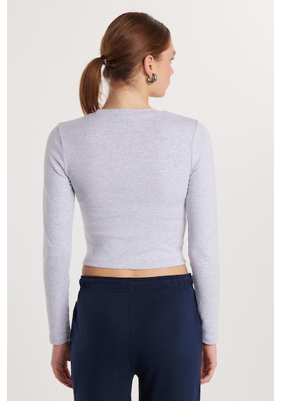 Tudors Kadın Slim Fit Dar Kesim Bisiklet Yaka Gri Bluz-33369 Gri