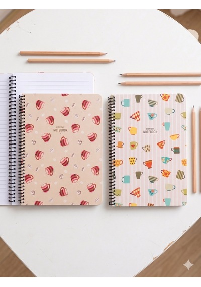2'li Kahve Temalı Defter Seti - 16,5x22,5 Cm - 80 Sayfa Çizgili - Çizilmez Esnek Kapak Çok Renkli