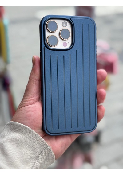Apple Uyumlu iPhone 16 Pro Max Uyumlu Çizgili Valiz Desenli Premium Kılıf Lacivert