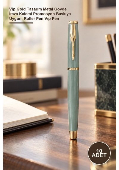 10 Adet Metal Roller Kalem Vip Gold Tasarım Metal Gövde İmza Kalemi Promosyon Baskıya Uygun, Roller Pen Vıp Pen 1