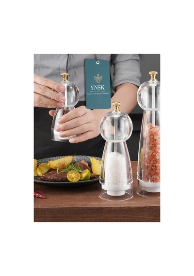 Chacha Home Luxury Purex Akrilik Tuz Ve Karabiber Değirmeni Baharat Öğütücü Şeffaf Lüx Gold Detaylı Küçük Boy