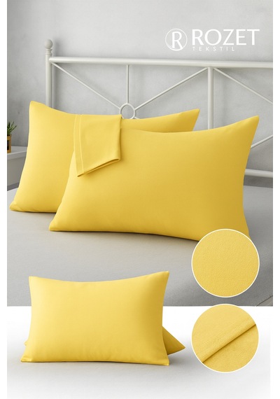 Sarı Pamuk Kumaş Kapaklı Yastık Kılıfı 2 Adet 50 X 70 Cm