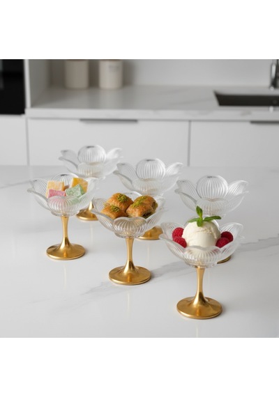 Lotus Metal Ayaklı Sunumluk 6 Lı Sade Beyaz