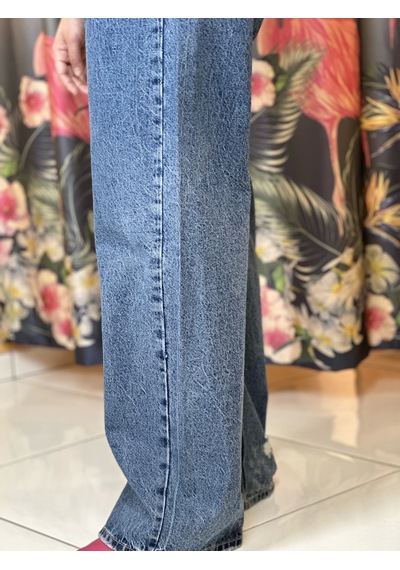 Quzu Paçası Yırtık Denim Pantolon Mavi Mavi