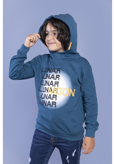 Toontoy Kids Toontoy Erkek Çocuk Kapüşonlu Baskılı Sweatshirt Petrol Mavi