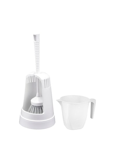3 Lü Wc Tuvalet Temzilk Seti, Klasik Wc Fırça Takımı + Maşrapa 1,5 Lt + Sessiz Wc Kapağı Seti Beyaz Beyaz