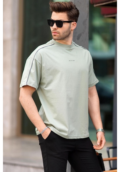 Madmext Çağla Yeşili Oversize Bisiklet Yaka Tişört 7009-çağla Yeşili Çağla Yeşili