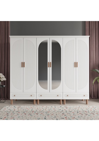 Beenal Furkan 6 Kapaklı Gardırop Dolap 240cm Beyaz-Beyaz