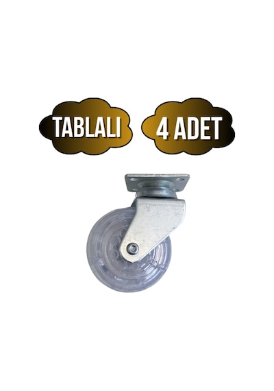 Düz Tabla Şeffaf Lastik Masa Tekeri Sehpa Tekeri 7cm Metal Şeffaf 50x20mm 4 Adet Şeffaf