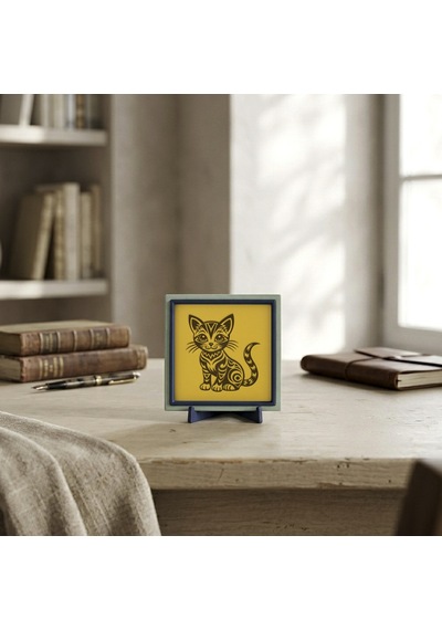 Minimalist Kedi Motifli Çağdaş Masaüstü Süs, Modern Dekorasyonu Tamamlayan Estetik Duruş 10x10 Cm