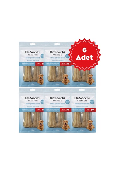 Dr.sacchi Premium Doğal Sığır Derisi Tahılsız Sığır Etli Köpek Kemiği 5 2'li 115gr 6 Adet