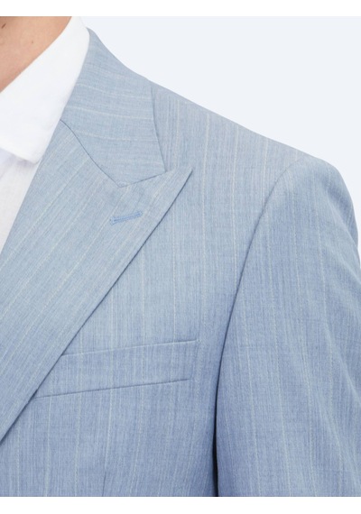 Kip Mavi Çizgili Modern Fit Yün Karışımlı Takım Elbise
