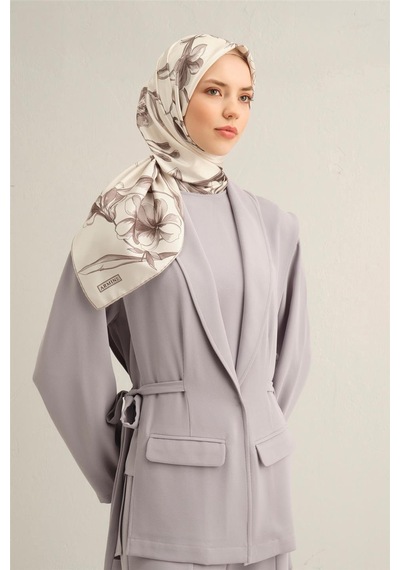 Armine Çiçek Desenli Saf İpek Sura Eşarp 9304 - 90 X 90 / Taş - 80 Taş - 80