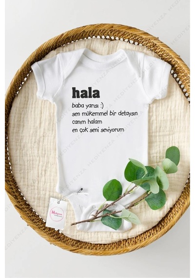 Hediyenza Hala Baba Yarısı Özel Tasarım Bebek Zıbın Pamuklu Çıtçıtlı Body Beyaz