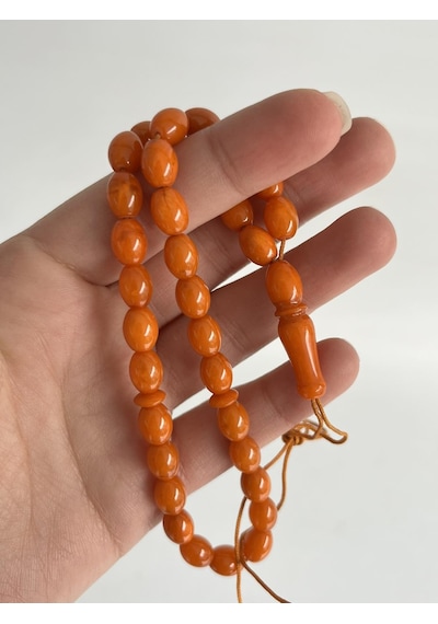 Oval Kesim Kokulu Toz Kehribar Tesbih 33lük 7mm A008