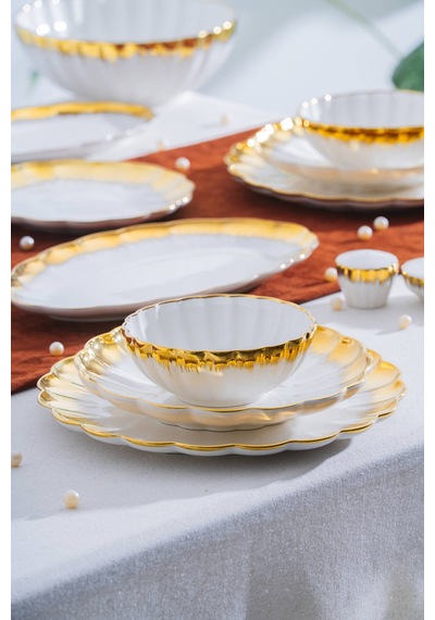 Acar Marlene Gold 6 Kişilik 29 Parça Poreselen Yemek Takımı Beyaz/gold
