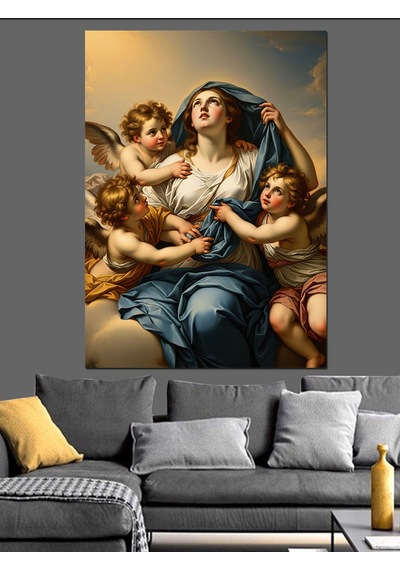 Ahşap Tablo Klasik Sanat Melekler Ve Meryem Ana