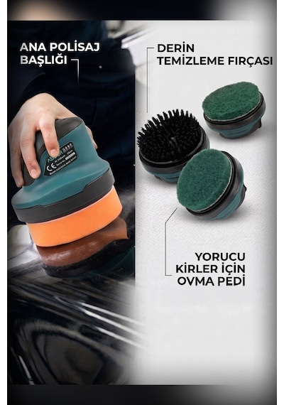 2000 Mah. 10 cm Parlatma Yüzeyi, Sünger - Fırça - Zımpara Seti Mavi Mini Şarjlı Polisaj Makinesi