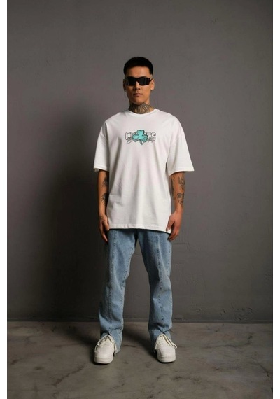 Erkek Sırt Baskılı T-shirt - Beyaz Beyaz
