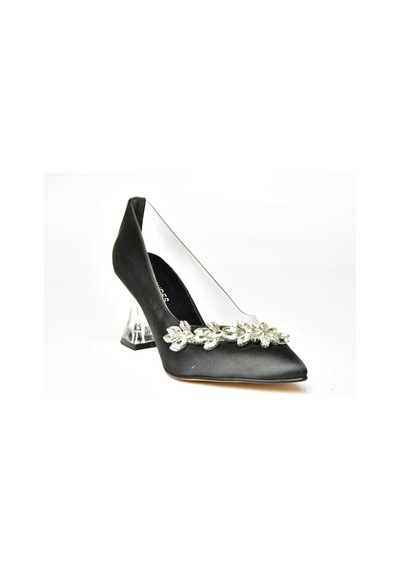 Fox Shoes Siyah Saten Kumaş Taşlı Kadın Ayakkabı M246013204 Siyah