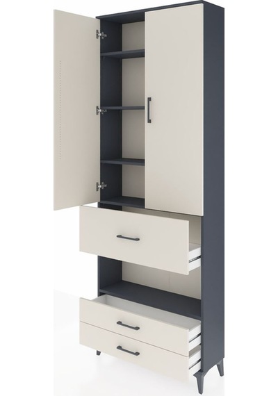 Arges Dolap 5 Raflı 3 Çekmeceli 2 Kapaklı 88x30x243 Antrasit-... Antrasit