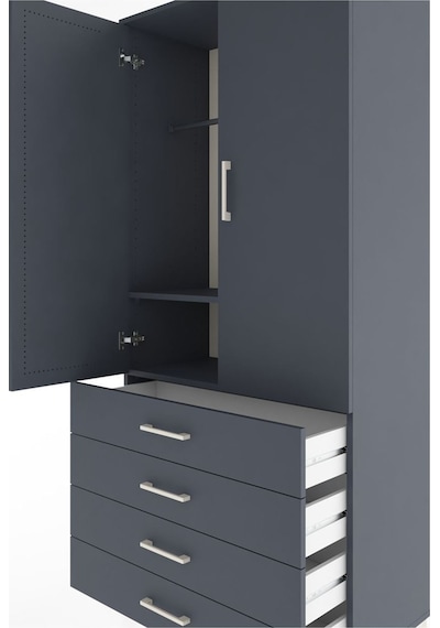 Hyperion Dolap 2 Raflı 4 Çekmeceli Tek Askılı 88x44x195 Antrasit-antrasit Antrasit
