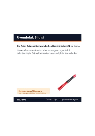 Trobus Oto Anten Çubuğu Alüminyum Karbon Fiber Görünümlü 12 Cm Kırmızı