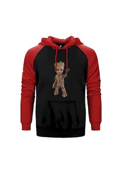 Groot Baby Kırmızı Renk Reglan Kol Kapşonlu Sweatshirt Kırmızı