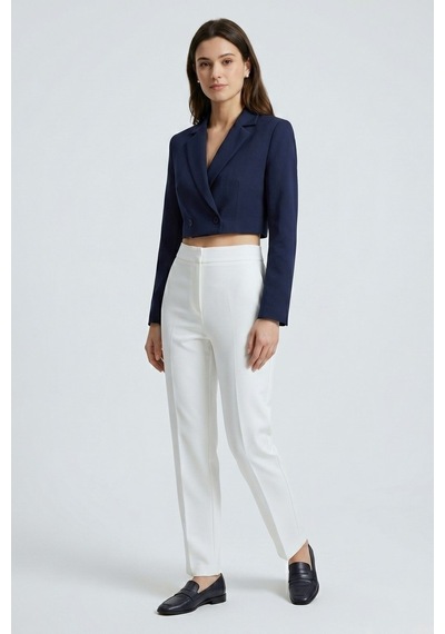 Saade Koyu Lacivert Kadın Regular Fit Kruvaze Kapama Dokuma Crop Blazer Ceket -şık & Spor Saade Koyu Lacivert Kadın Regular Fit Kruvaze Kapama Dokuma Crop Blazer Ceket -şık & Spor