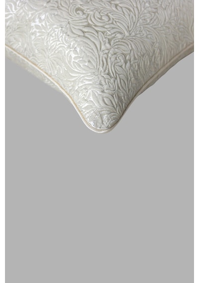 Kırlent Kılıfı Desenli Jakarlı Dokuma Kumaş 2'li 45x45 Ve 35x50 Çift Taraflı Biyeli Krem