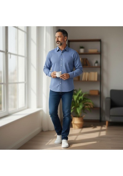 Klasik %100 Cotton Uzun Kollu Terletmeyen 4 Mevsim Gömlek Regular Kalıp Mavi
