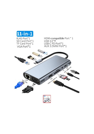 Usb Type C Apple Uyumlu MacBook Çevirici 11 In 1 Hub 4K Hdmı Rj45 Usb 3.0 Pd (550903104)