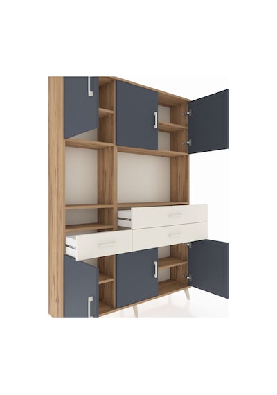 Arges Dolap 9 Raflı 3 Çekmeceli 6 Kapaklı 132x30x195 Çam-antr... Çam
